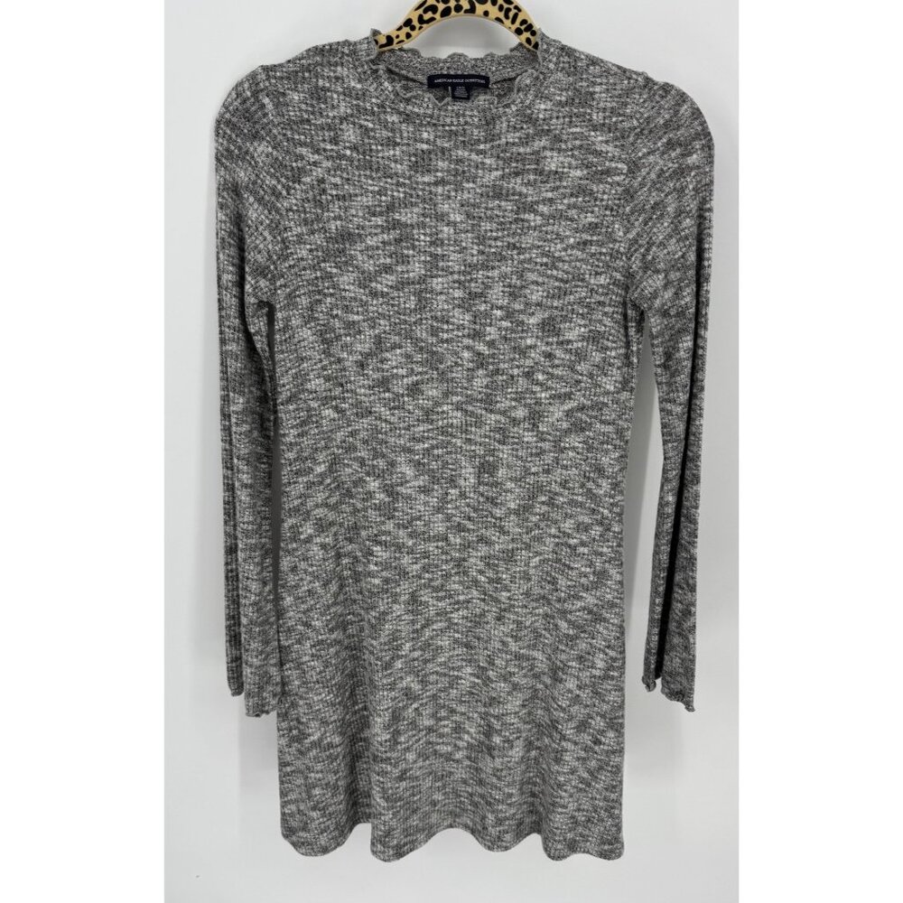 American Eagle Outfitters Womens Grey Ribbed Long Sleeve Sweater Dress